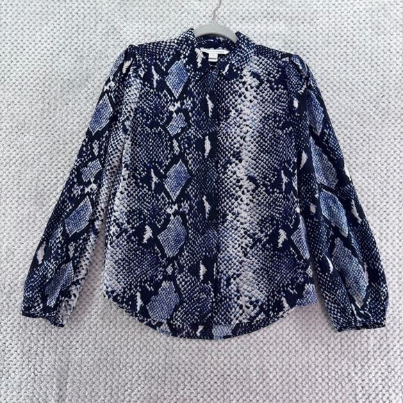 Diane von Furstenberg Top Womens 6 Black Snake Print Silk Hidden Button Front - Picture 1 of 15